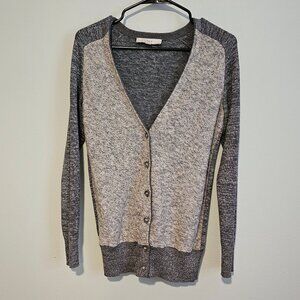 Women’s Loft Long Sleeve Two-Tone Heathered Gray Cardigan w/ Subtle Shimmer, XS